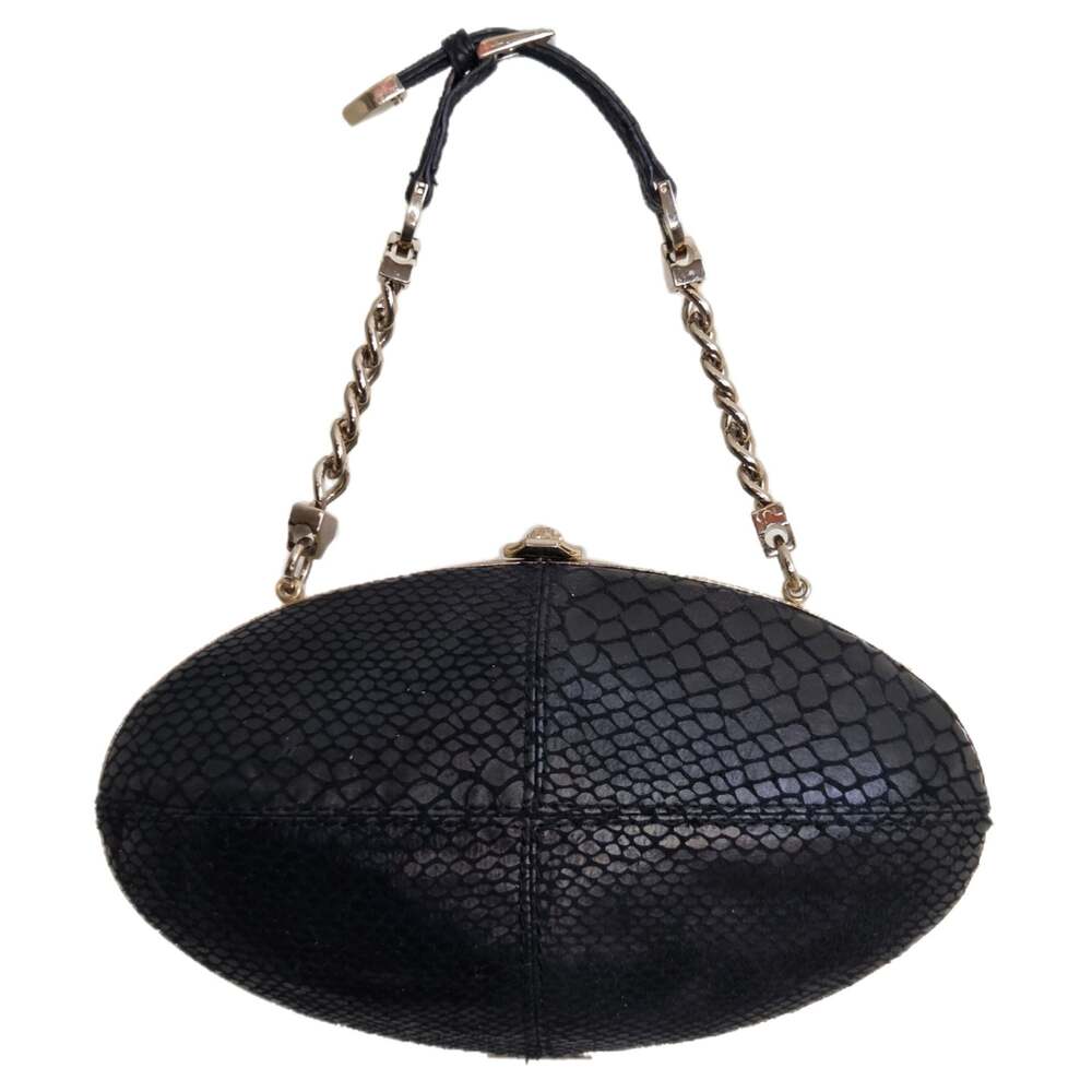 Versace Profumi Black and Gold Snakeskin Fabric Top Handle Clutch Rare
